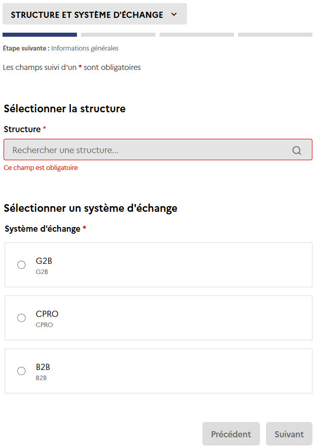 Dans le bloc structure et système d'échange : rechercher sa structure SIRET